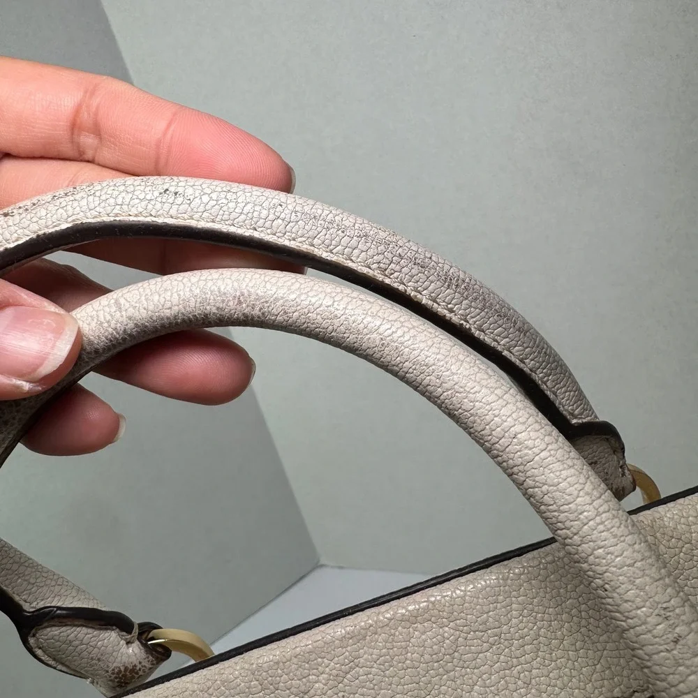 Michael Kors Double Zip Top Handle Satchel Handbag Cream Pebbled Leather & Strap